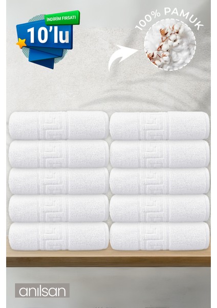 10'lu Greek El Havlusu - 50x90 Cm, 225gr, %100 Pamuk, Spa Ve Otel Havlusu