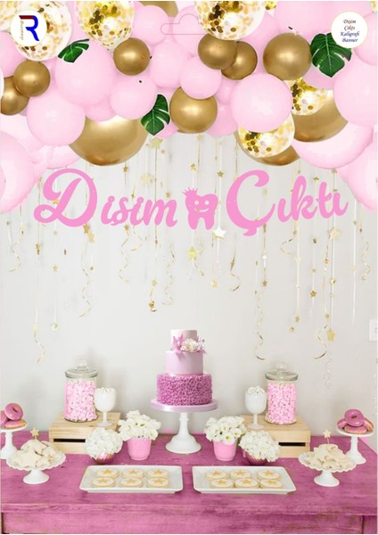 Ilk Diş Pembe Kaligrafi Banner | Bebek Diş Partisi Süsü | Doğum Günü Dekoru