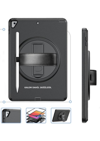 Ipad 10.2 (7.nesil) Kılıf Hand Strap Tablet Kılıfı - Siyah Inslm