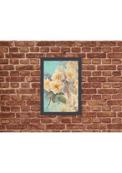 Ahşap Kendinden Çerçeveli Tablo - Vintage Sarı Gül - 2, Standart - 20X28CM