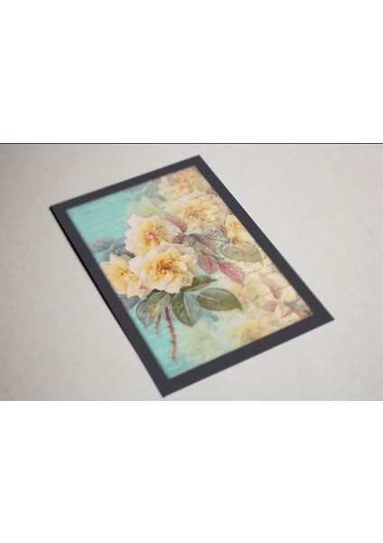 Ahşap Kendinden Çerçeveli Tablo - Vintage Sarı Gül - 2, Standart - 20X28CM