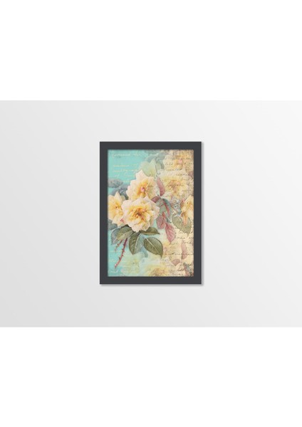 Ahşap Kendinden Çerçeveli Tablo - Vintage Sarı Gül - 2, Standart - 20X28CM