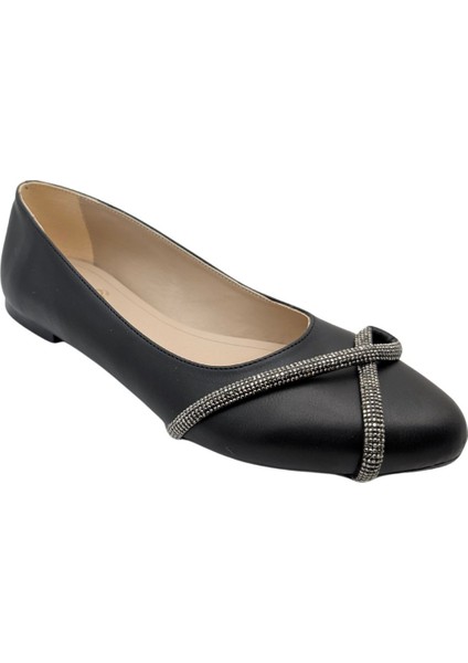 Ondrelle | Kadın Büyük Numara Çapraz Şerit Taşlı Babet - Siyah - 42 fiyatları