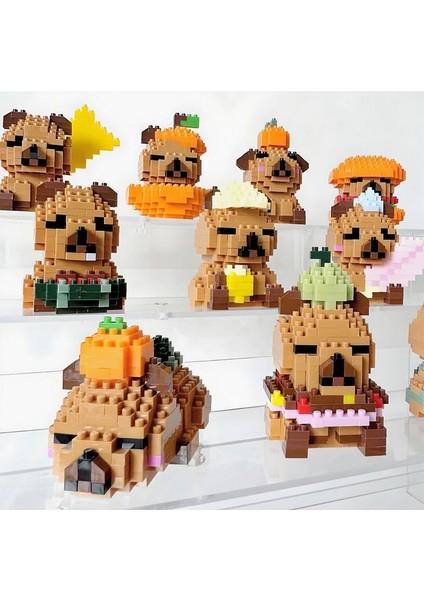 Capybara Bricks Yapı Oyuncak Seti 208 Parça – Balkabağı Şapkalı Yatan Figür Modeli Kapibara