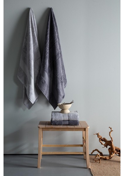 Lotus 4'lü Havlu Setı Grı-Antrasıt 90X150 - Aıle Setı