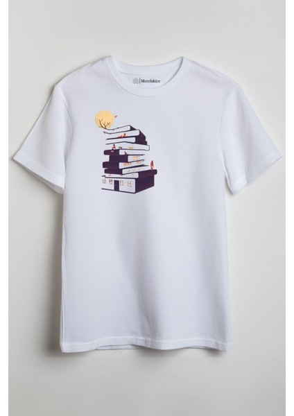 Kitaphane Baskılı Unisex T-Shirt Beyaz