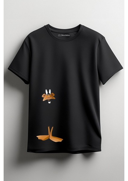 Daffy Duck Sol Baskılı Unisex Tişört Siyah