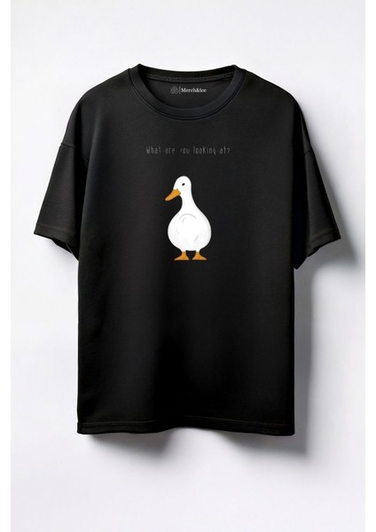 What Are You Looking At Baskılı Unisex Oversize T-Shirt Siyah
