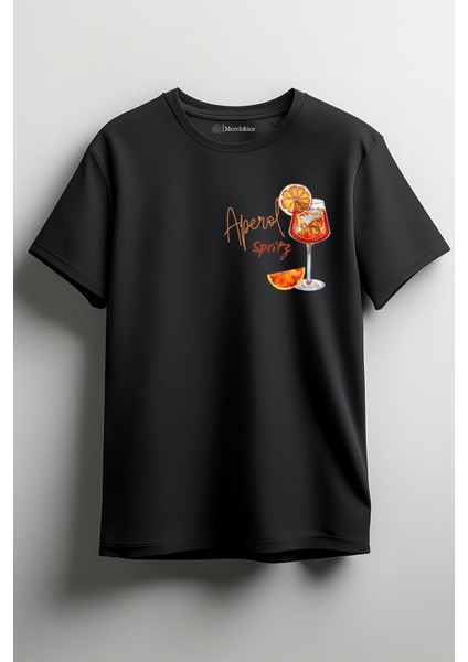 Aperol Spritz Baskılı Unisex T-Shirt Siyah