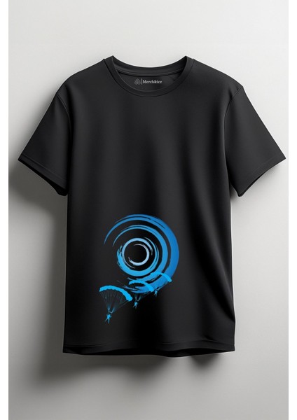 Göz Alan Paraşütler Baskılı Unisex T-Shirt Siyah
