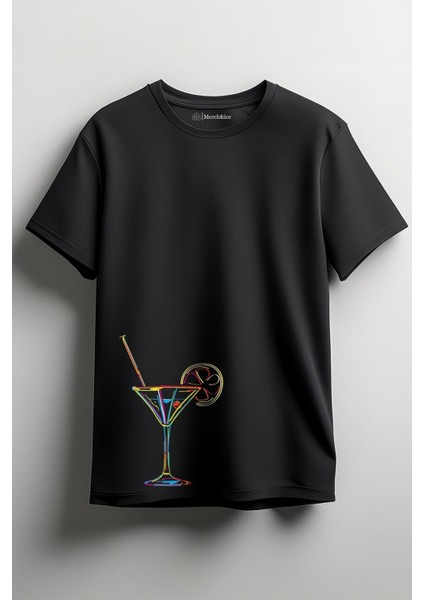 Çok Renkli Cosmopolitan Baskılı Unisex T-Shirt Siyah