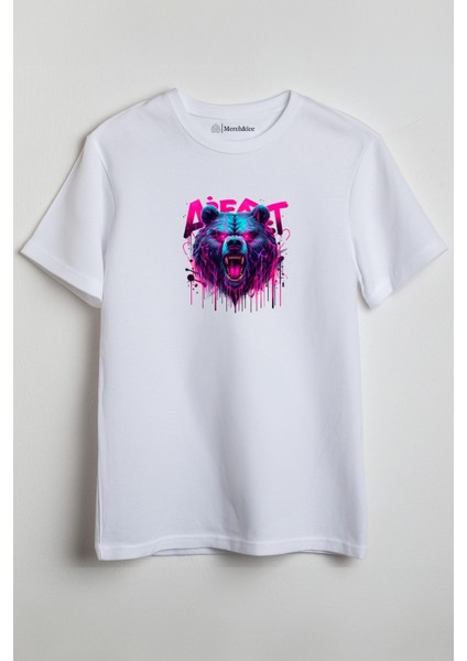 Alert Bear Baskılı Unisex T-Shirt Beyaz