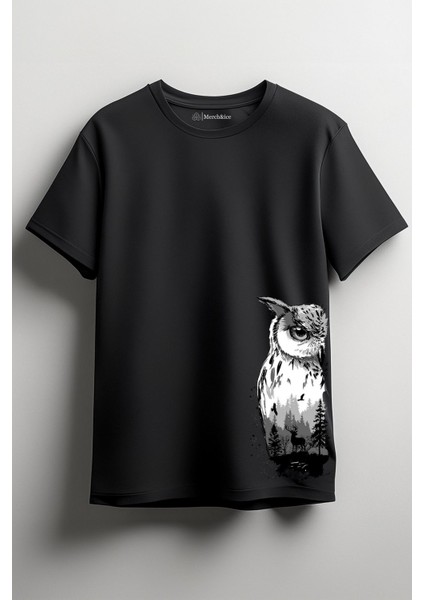 Baykuş Hp Baskılı Unisex T-Shirt Siyah