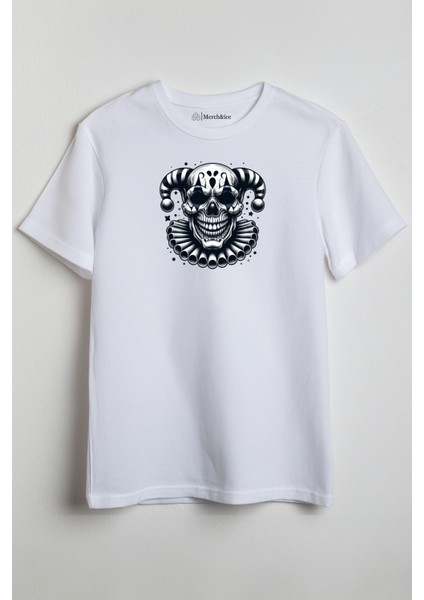 Joker Palyaço Baskılı Unisex T-Shirt Beyaz