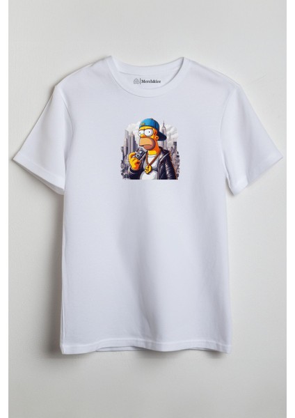 Homer Simpsonlar Baskılı Unisex T-Shirt Beyaz