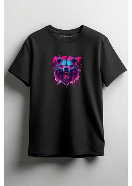 Alert Bear Baskılı Unisex T-Shirt Siyah