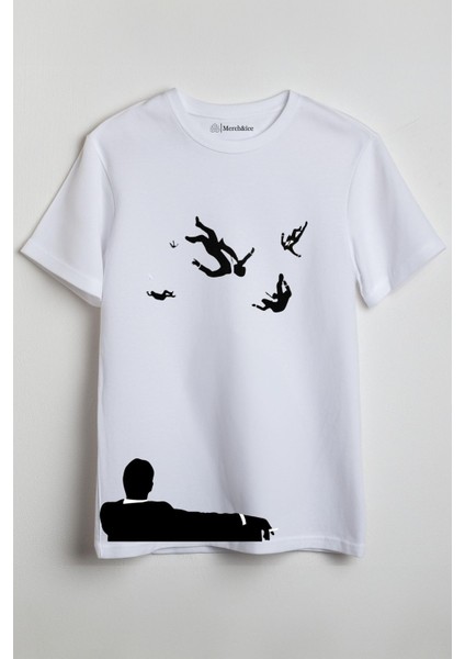 Düşen Adamlar Baskılı Unisex T-Shirt Beyaz