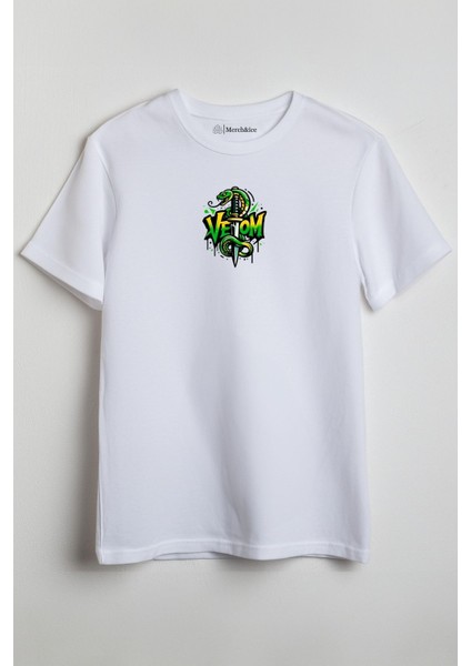 Venom Zehirli Yılan Baskılı Unisex T-Shirt Beyaz