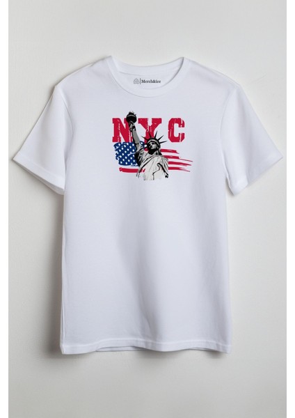 Nyc New York City Baskılı Unisex T-Shirt Beyaz