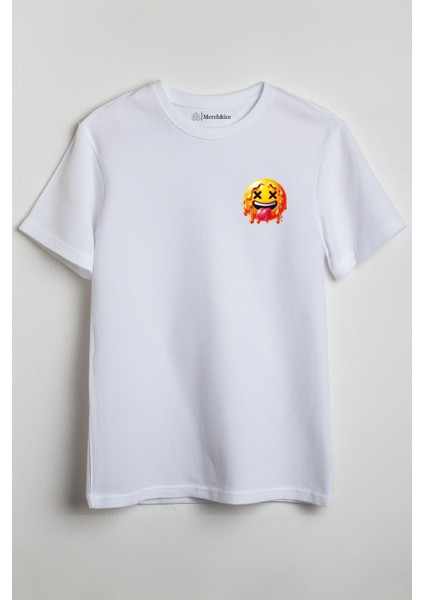 Dil Çıkaran Emoji Baskılı Unisex T-Shirt Beyaz