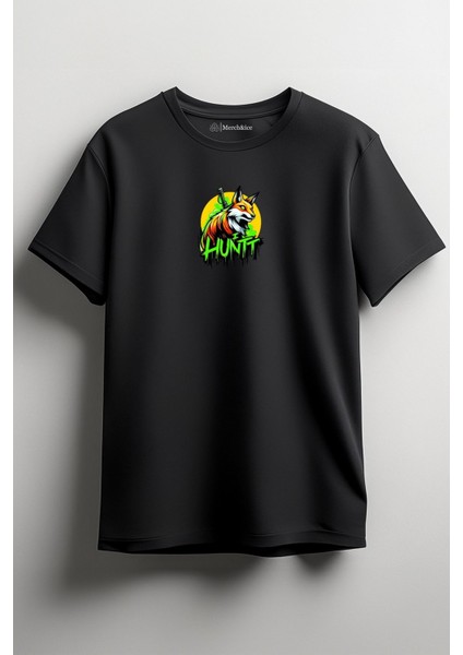 I Hunt Fox Tilki Baskılı Unisex T-Shirt Siyah