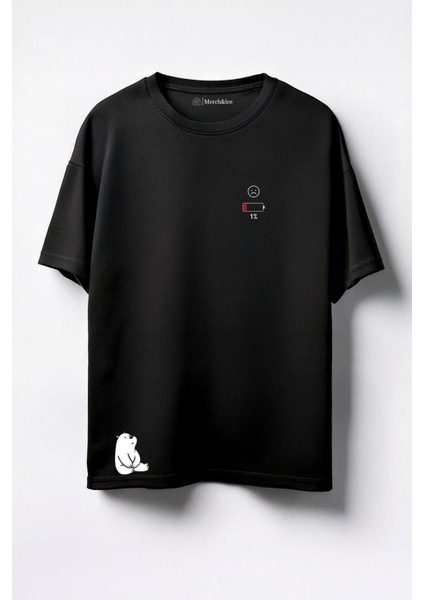 100DE1 Sarj Panda Baskılı Unisex Oversize T-Shirt Siyah