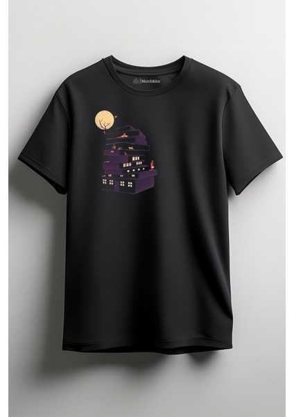 Kitaphane Baskılı Unisex T-Shirt Siyah