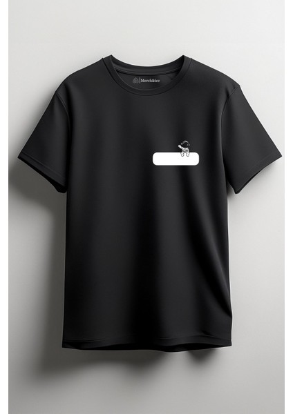 Hi Astronot Baskılı Unisex T-Shirt Siyah
