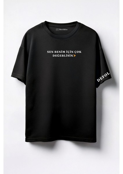 Değerlisin Defol Kol Prens Baskılı Unisex Oversize T-Shirt Siyah