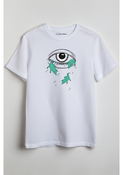 Timsah Gözyaşları Baskılı Unisex T-Shirt Beyaz