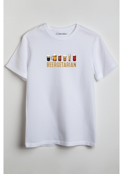 Beergetarian Baskılı Unisex T-Shirt Beyaz