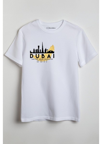 Dubai Baskılı Unisex T-Shirt Beyaz
