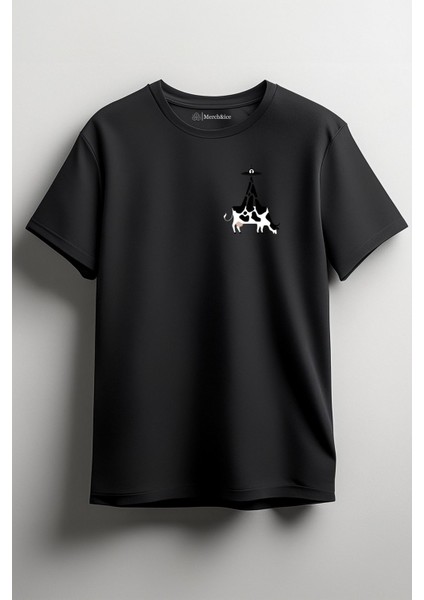 Kaçırılan Inek Baskılı Unisex T-Shirt Siyah
