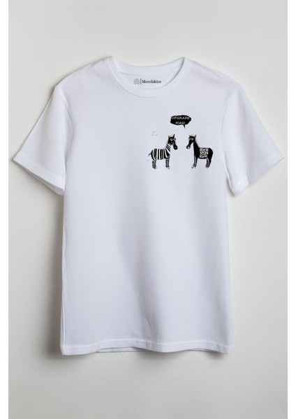Upgrade Man Zebralar Baskılı Unisex T-Shirt Beyaz