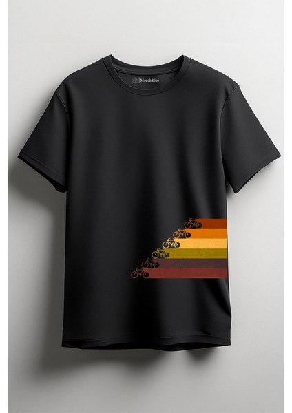 Renkli Bisikletler Baskılı Unisex T-Shirt Siyah