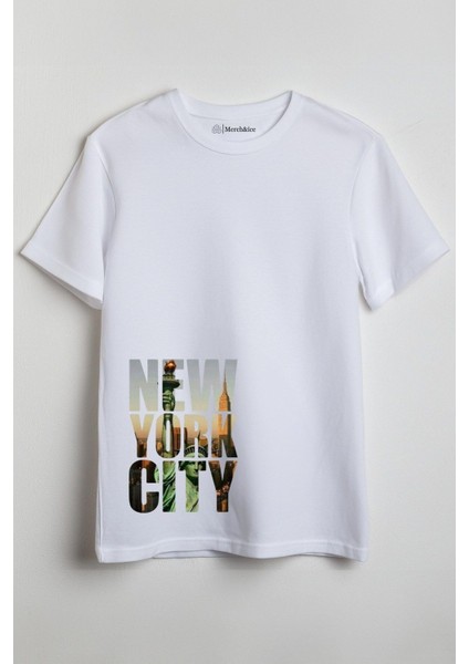 Alta Baskılı Newyork City Baskılı Unisex T-Shirt Beyaz