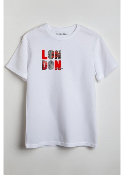 London Baskılı Unisex T-Shirt Beyaz