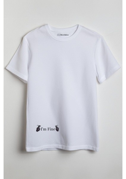 Parmak Içinde I’m Fine Baskılı Unisex T-Shirt Beyaz