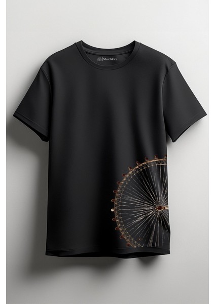Dönme Dolap Baskılı Unisex T-Shirt Siyah