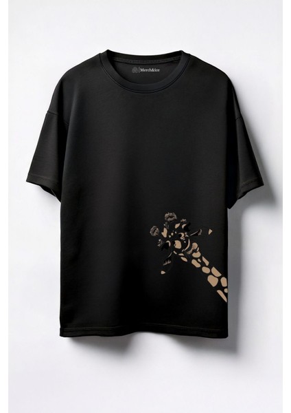 Görünmez Zürafa Baskılı Unisex Oversize T-Shirt Siyah