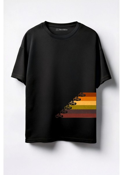 Reprenkli Bisikletler Baskılı Unisex Oversize T-Shirt Siyah