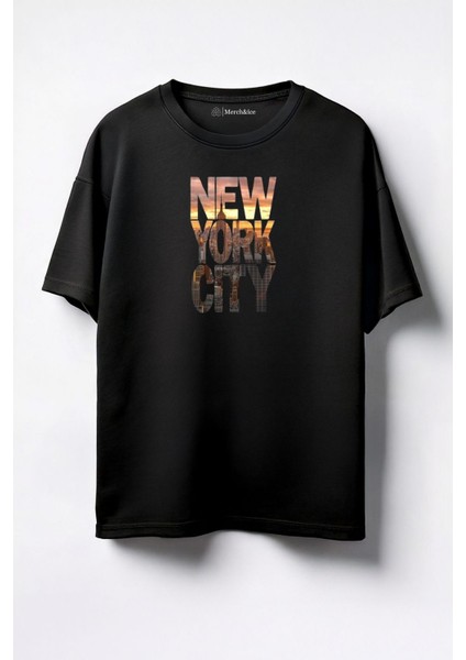 Newyork City Baskılı Unisex Oversize T-Shirt Siyah