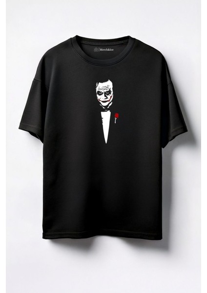 Saklı Joker Baskılı Unisex Oversize T-Shirt Siyah