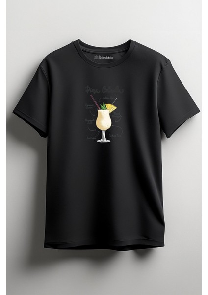 Tarifli Pina Coladas Baskılı Unisex T-Shirt Siyah