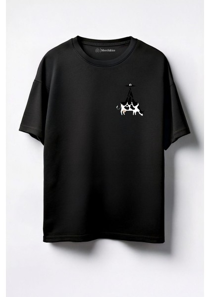 Kaçırılan Inek Baskılı Unisex Oversize T-Shirt Siyah