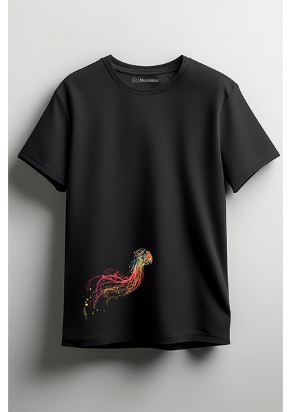 Renkli Denizanası Baskılı Unisex T-Shirt Siyah