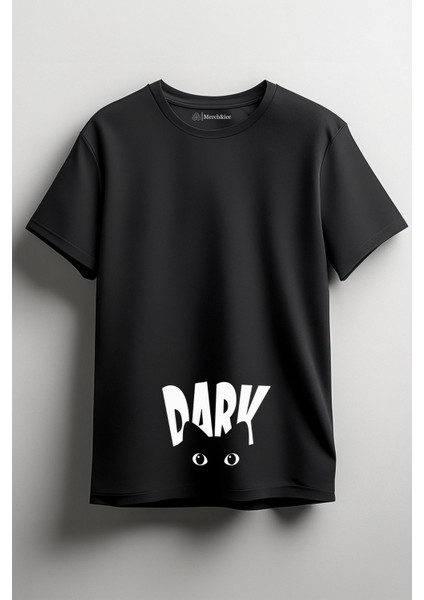Dark Kedi Baskılı Unisex T-Shirt Siyah
