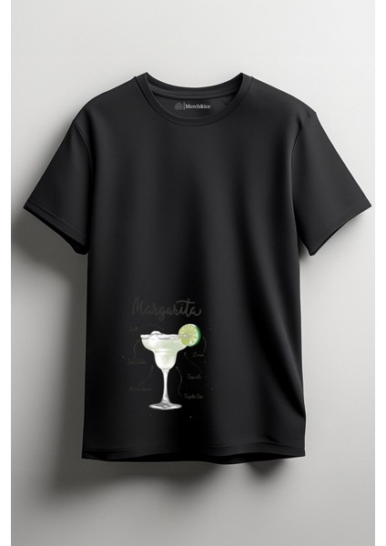 Tarifli Margarita Baskılı Unisex T-Shirt Siyah