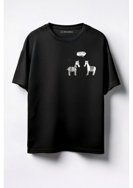 Upgrade Man Zebralar Baskılı Unisex Oversize T-Shirt Siyah