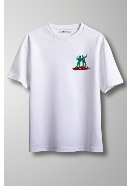Squid Game 2 - Mingle Game Song 'round And Round' Baskılı Unisex Oversize T-Shirt Beyaz
